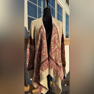 Lucky Brand Beige and Red Patterned Cardigan